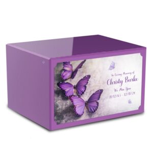Custom Printed Heritage Purple Butterflies Wood Box Cremation Urn