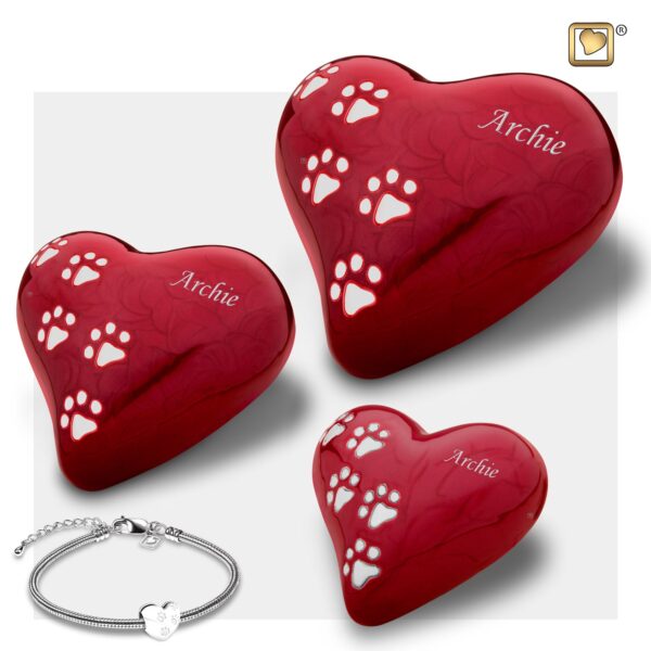 Large Heart Pet Urn Pearl Red & Brushed Pewter - Image 4