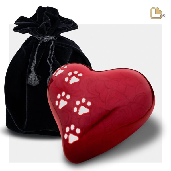 Large Heart Pet Urn Pearl Red & Brushed Pewter - Image 2