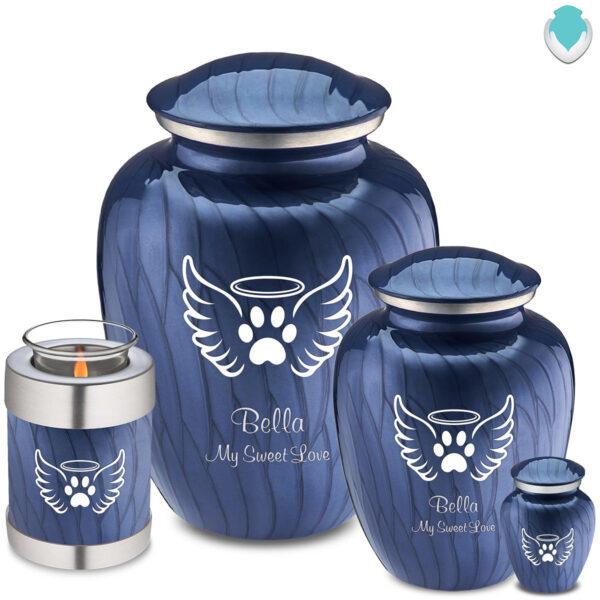 Large Embrace Pearl Cobalt Blue Pet Angel Wings Cremation Urn - Image 5