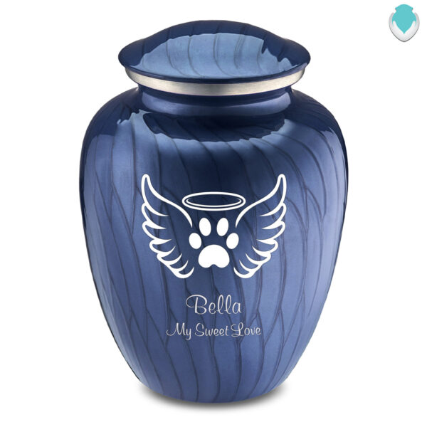 Large Embrace Pearl Cobalt Blue Pet Angel Wings Cremation Urn - Image 4