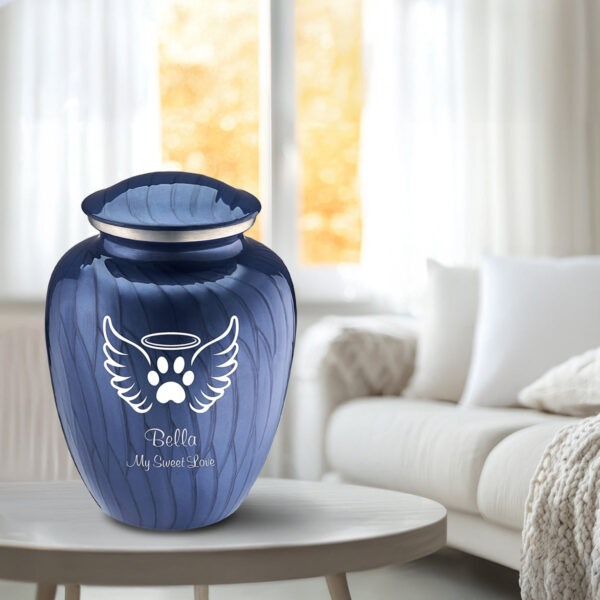 Large Embrace Pearl Cobalt Blue Pet Angel Wings Cremation Urn - Image 3