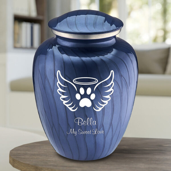 Large Embrace Pearl Cobalt Blue Pet Angel Wings Cremation Urn - Image 2