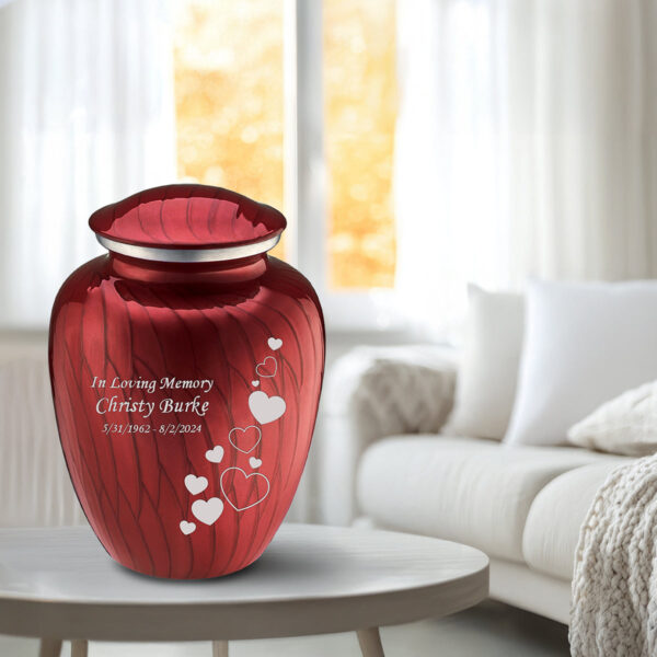 Adult Embrace Pearl Candy Red Floating Heart Cremation Urn - Image 2