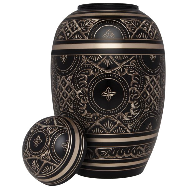 Black Cremation Urn for Human Ashes with Gold Engraving - Hand Made in Brass - Suitable for Cemetery Burial or Niche - Image 4