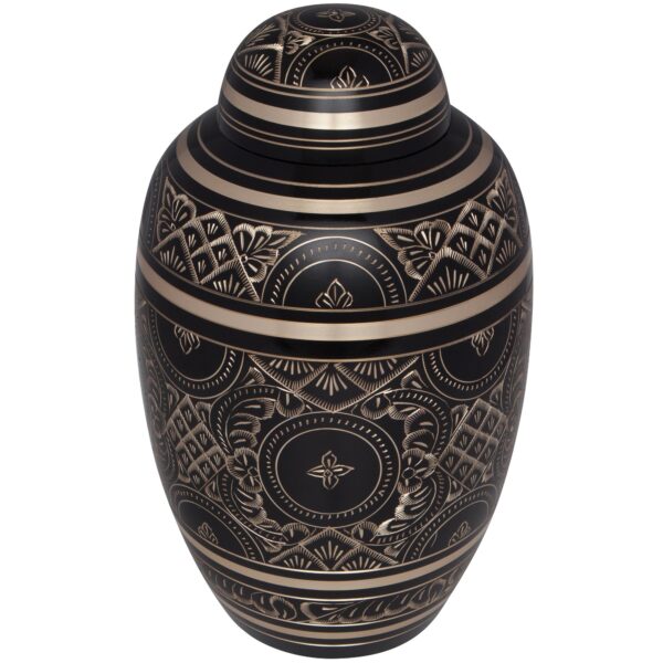 Black Cremation Urn for Human Ashes with Gold Engraving - Hand Made in Brass - Suitable for Cemetery Burial or Niche - Image 3