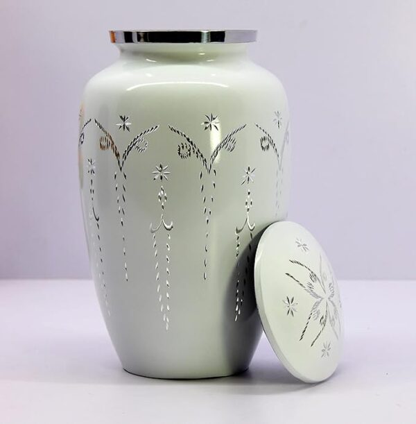 ESPLANADE Cremation Urn Memorial Human Ashes Container Jar Pot | Burial Funeral Urns | White Engraved-10 Inches - Image 4