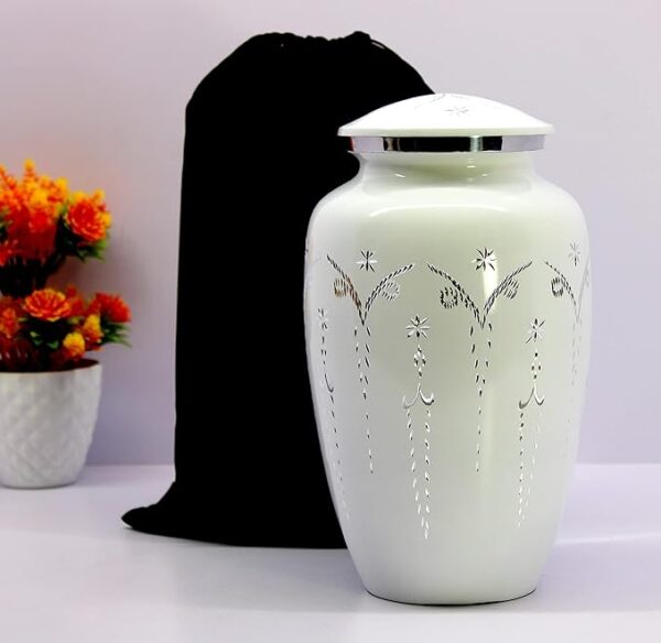 ESPLANADE Cremation Urn Memorial Human Ashes Container Jar Pot | Burial Funeral Urns | White Engraved-10 Inches - Image 3