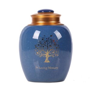 Medium Urn for Human Ashes - Tree o Life Handicrafted Cremation Urn - Small Urn Made of Ceramic - Hold 65 Cubic inches Human or Pet Ashes