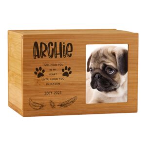 ukgiftstoreonline Personalised Wooden Dog Memorial Cremation Urn with Photo Heaven Quote