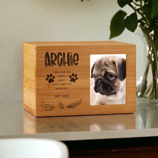 ukgiftstoreonline Personalised Wooden Dog Memorial Cremation Urn with Photo Heaven Quote - Image 4