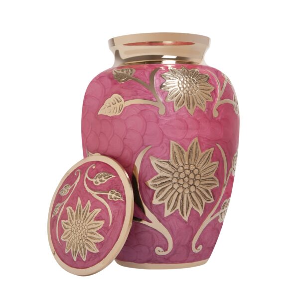 Pink Flower Funeral Urn by Liliane Memorials - Cremation Urn for Human Ashes - Brass - Suitable for Cemetery Burial or Niche - Rose Lisette Model - Large Size fits Remains of Adults up to 200 lbs - Image 4