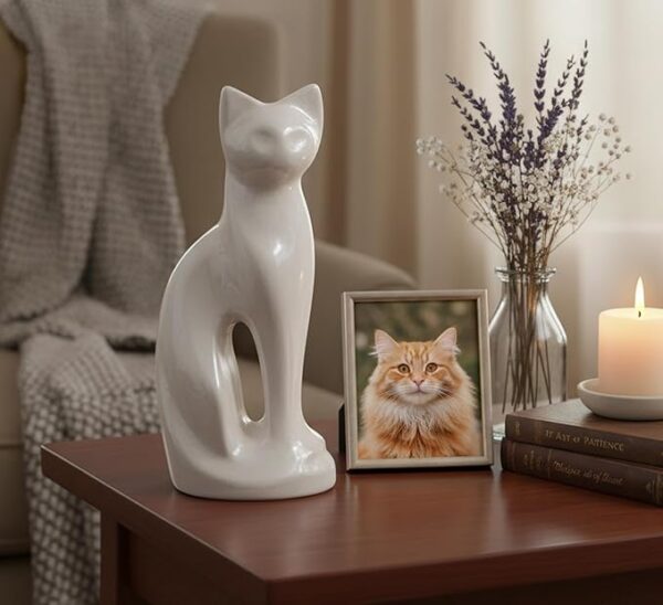 ESPLANADE- Cat Kitten Shape Cremation urn | Memorial Human Ashes Container Jar Pot | Burial Funeral Urns | White- Size - 9 inches - Image 4
