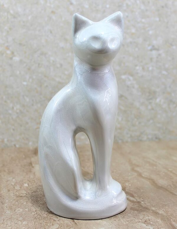 ESPLANADE- Cat Kitten Shape Cremation urn | Memorial Human Ashes Container Jar Pot | Burial Funeral Urns | White- Size - 9 inches - Image 3