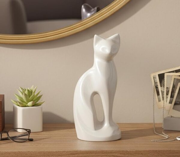 ESPLANADE- Cat Kitten Shape Cremation urn | Memorial Human Ashes Container Jar Pot | Burial Funeral Urns | White- Size - 9 inches - Image 2