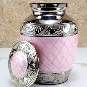 ESPLANADE Brass Cremation Urn Keepsake Memorial Human Ashes Container Jar Pot | Burial Funeral Urns | Pink Silver - 6" Inches (Medium Size)