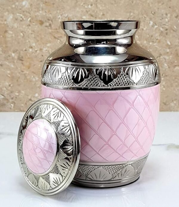 ESPLANADE Brass Cremation Urn Keepsake Memorial Human Ashes Container Jar Pot | Burial Funeral Urns | Pink Silver - 6" Inches (Medium Size)
