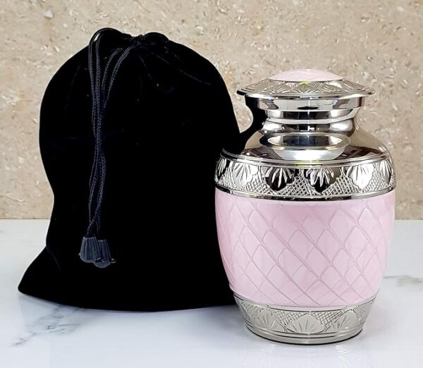 ESPLANADE Brass Cremation Urn Keepsake Memorial Human Ashes Container Jar Pot | Burial Funeral Urns | Pink Silver - 6" Inches (Medium Size) - Image 2