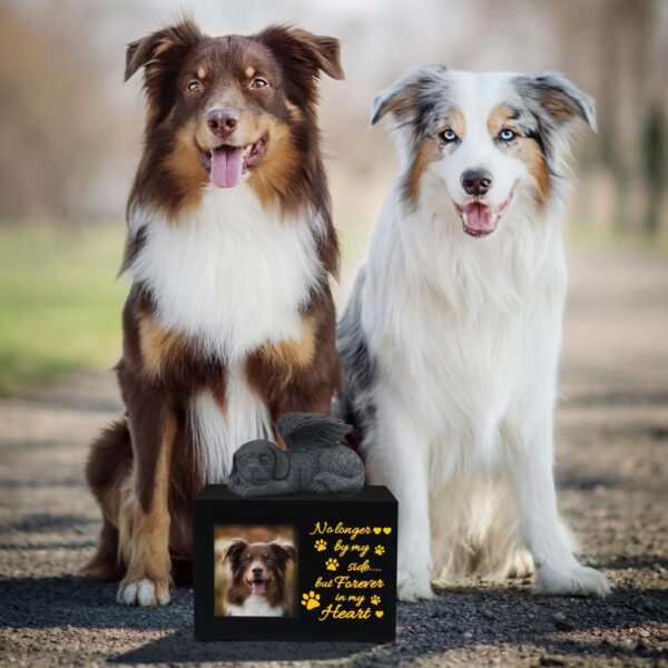 Pet Urns for Ashes, Large Wooden Pet Urns for Dog or Cat Ashes with Dog Angel, Memorial Keepsake Memory Box with Photo Frame, Loss Pet Sympathy Remembrance Gift (Large - Forever) - Image 2