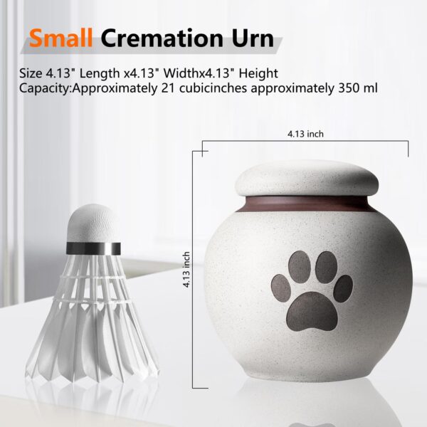 Small Pet Urn for Ashes - Gray-White Ceramic Paw Design Keepsake, Cloth-Lined Pet Cremation Urn for Cats & Dogs, 13.5 fl oz Pet Loss Sympathy Gift - Image 5