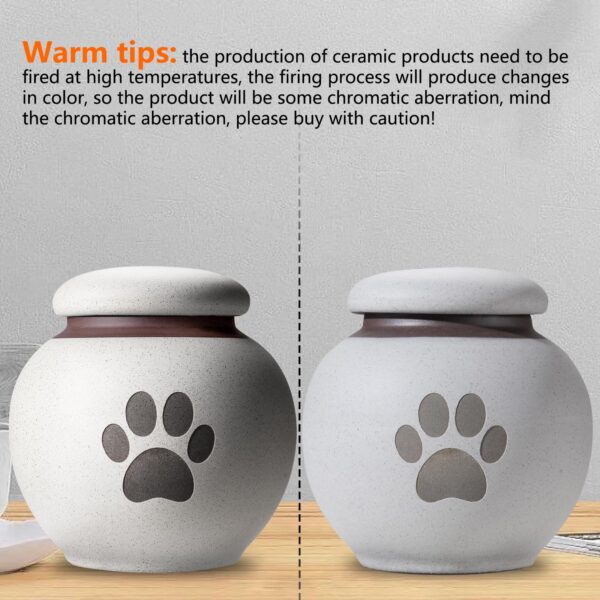 Small Pet Urn for Ashes - Gray-White Ceramic Paw Design Keepsake, Cloth-Lined Pet Cremation Urn for Cats & Dogs, 13.5 fl oz Pet Loss Sympathy Gift - Image 4