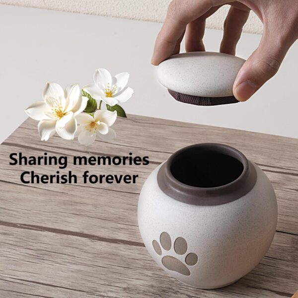 Small Pet Urn for Ashes - Gray-White Ceramic Paw Design Keepsake, Cloth-Lined Pet Cremation Urn for Cats & Dogs, 13.5 fl oz Pet Loss Sympathy Gift - Image 3