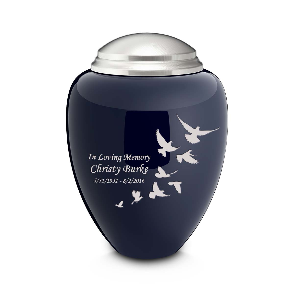 adult tribute navy & brushed pewter doves cremation urn adult tribute navy & brushed pewter doves cremation urn