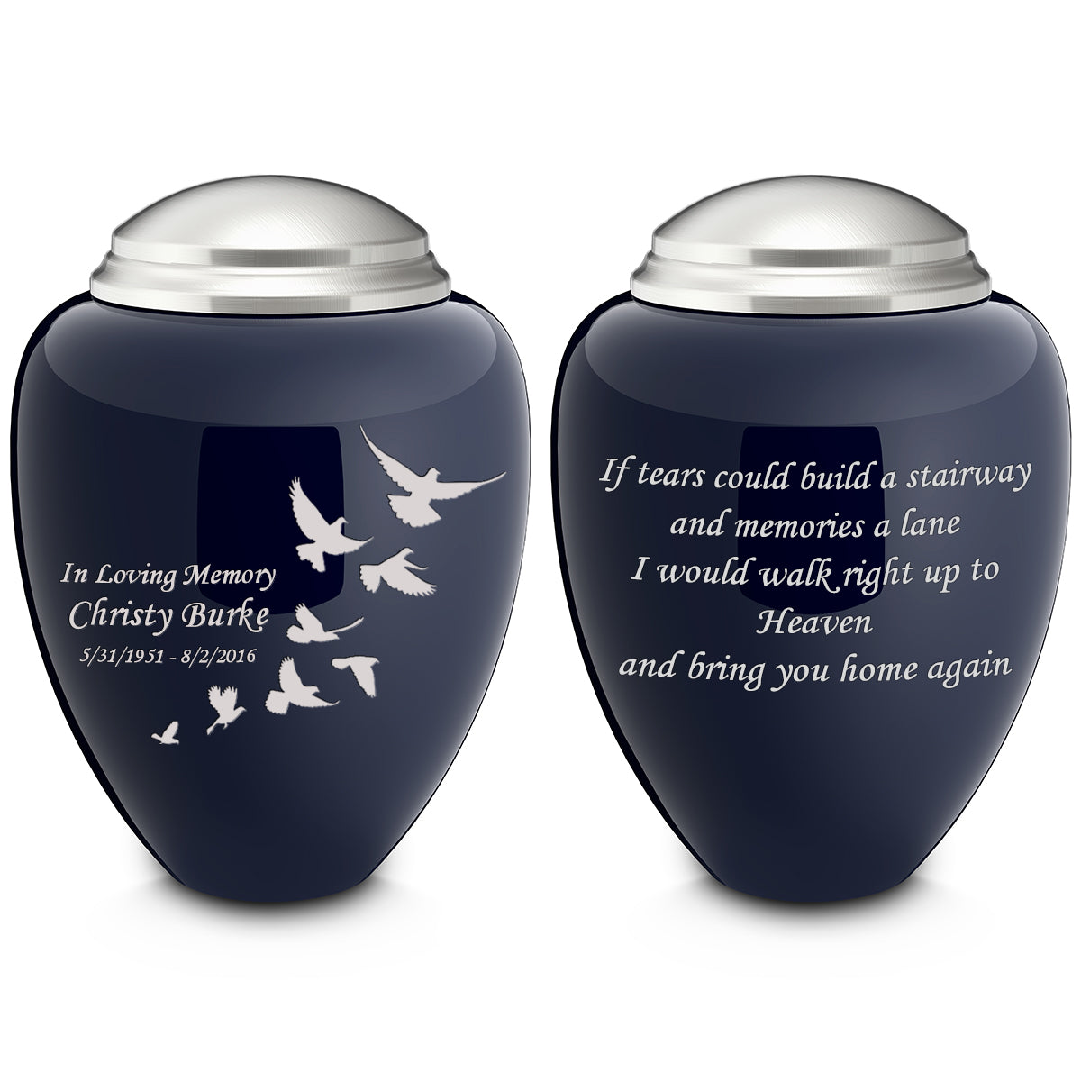 adult tribute navy & brushed pewter doves cremation urn adult tribute navy & brushed pewter doves cremation urn