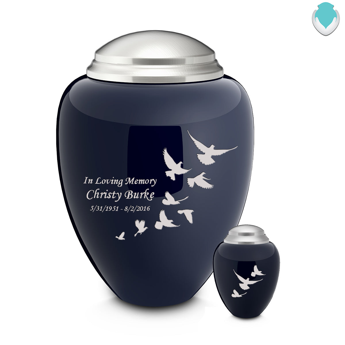 adult tribute navy & brushed pewter doves cremation urn adult tribute navy & brushed pewter doves cremation urn