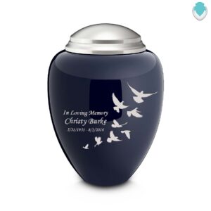 adult tribute navy & brushed pewter doves cremation urn