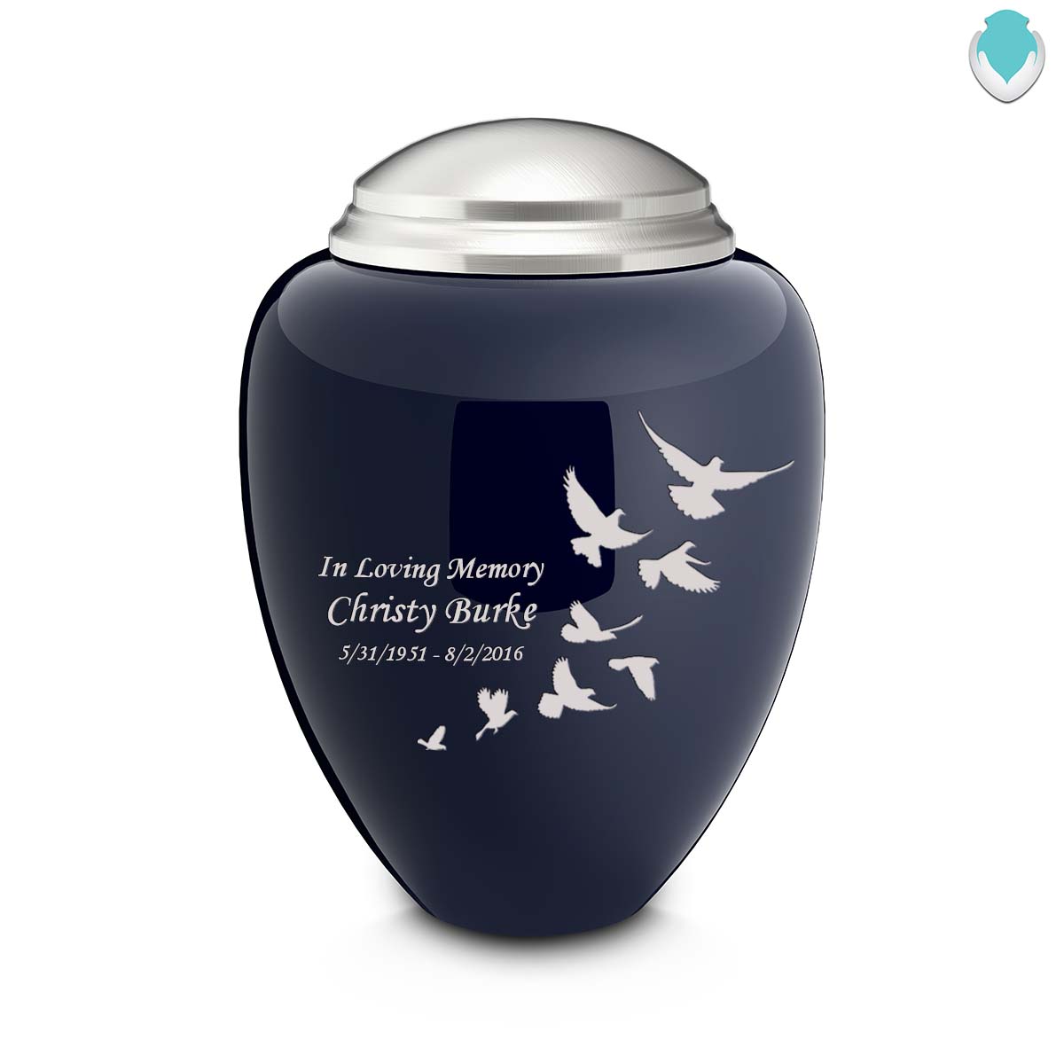 adult tribute navy & brushed pewter doves cremation urn adult tribute navy & brushed pewter doves cremation urn