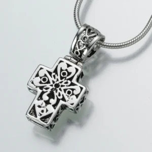 Home sterling silver filigree cross pendant cremation jewelry