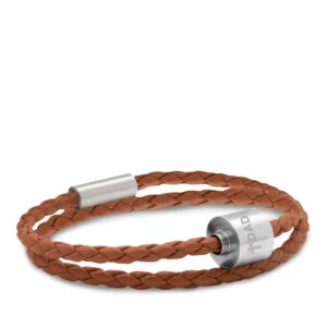 cognac & silver tadblu braided leather men’s cremation bead bracelet