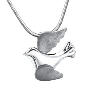 flying dove two tone rhodium plated sterling silver cremation pendant