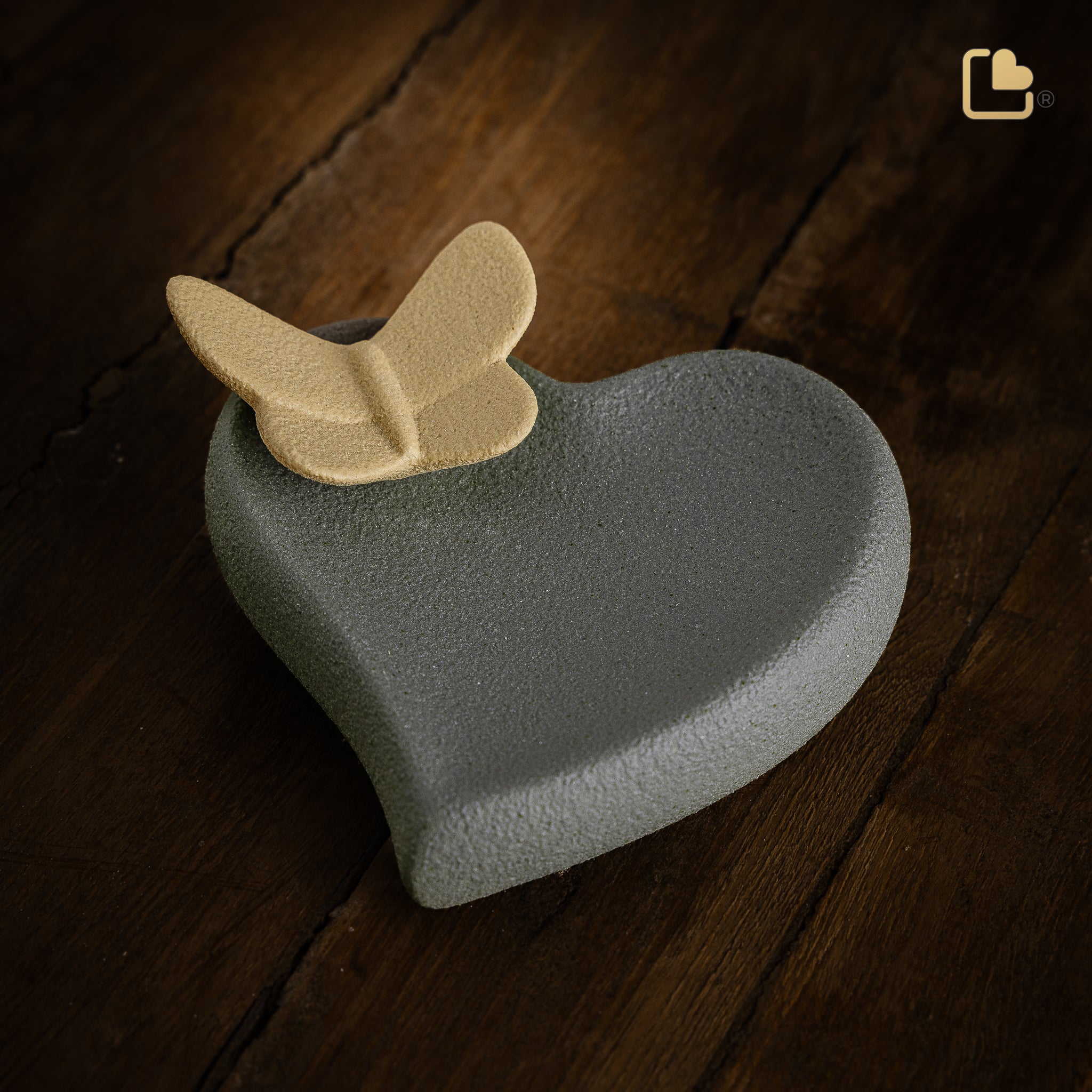 heart with butterfly accent keepsake urn moss & yellow heart with butterfly accent keepsake urn moss & yellow