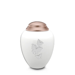 keepsake tribute white and rose gold butterflies cremation urn