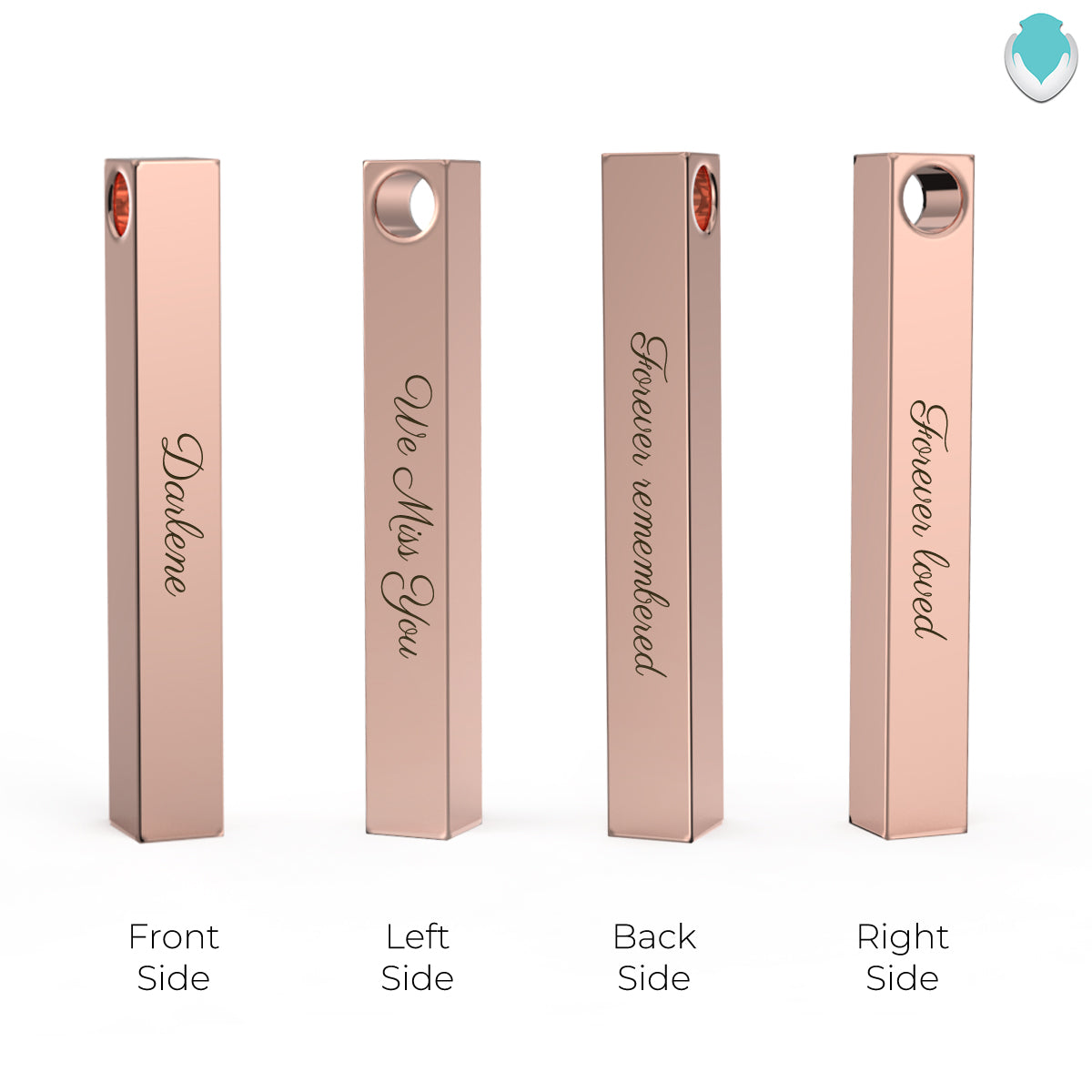 four side engraved memorial rose gold bar pendant four side engraved memorial rose gold bar pendant