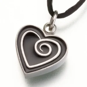 pewter heart pendant w/ black enamel spiral cremation jewelry