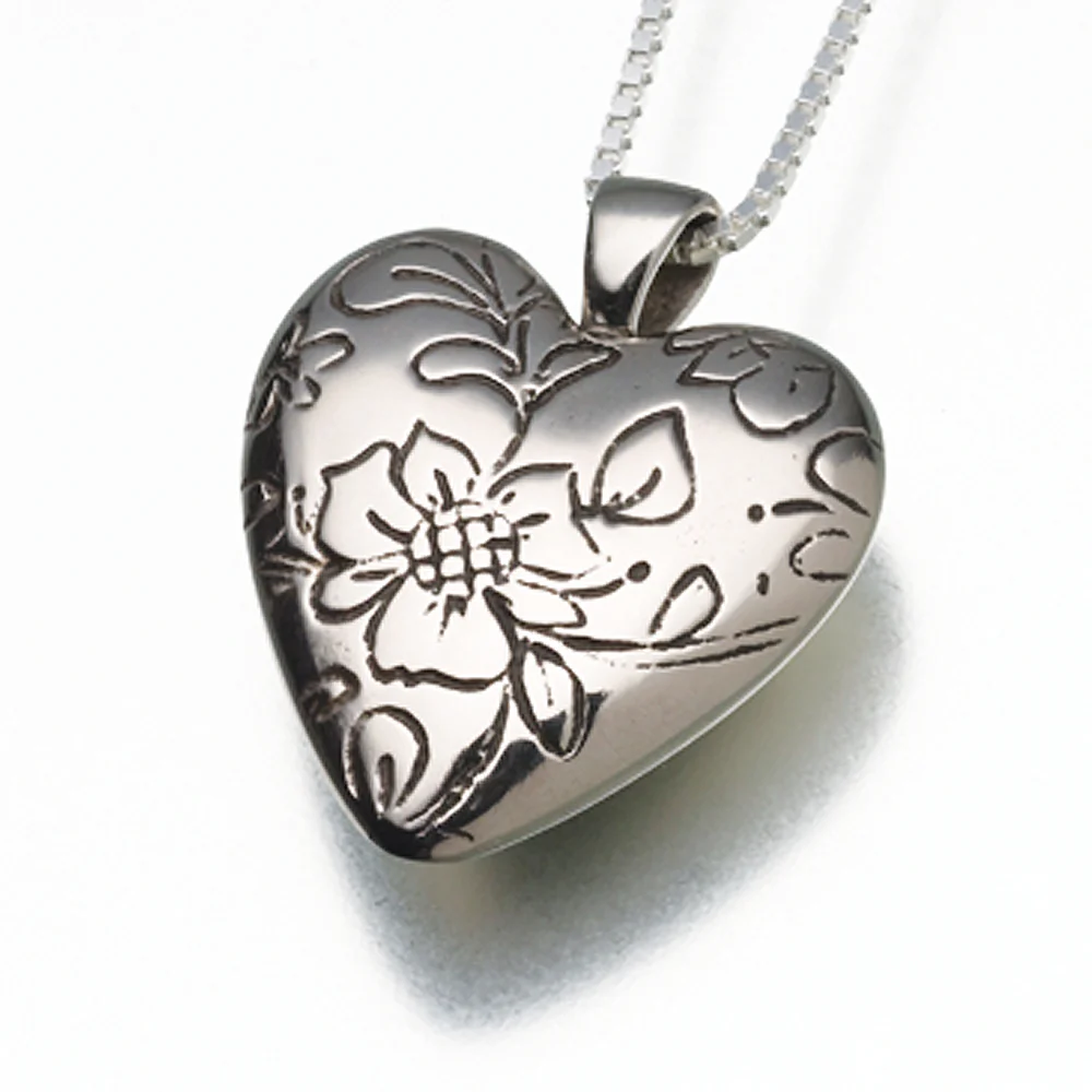 white bronze floral heart pendant cremation jewelry white bronze floral heart pendant cremation jewelry