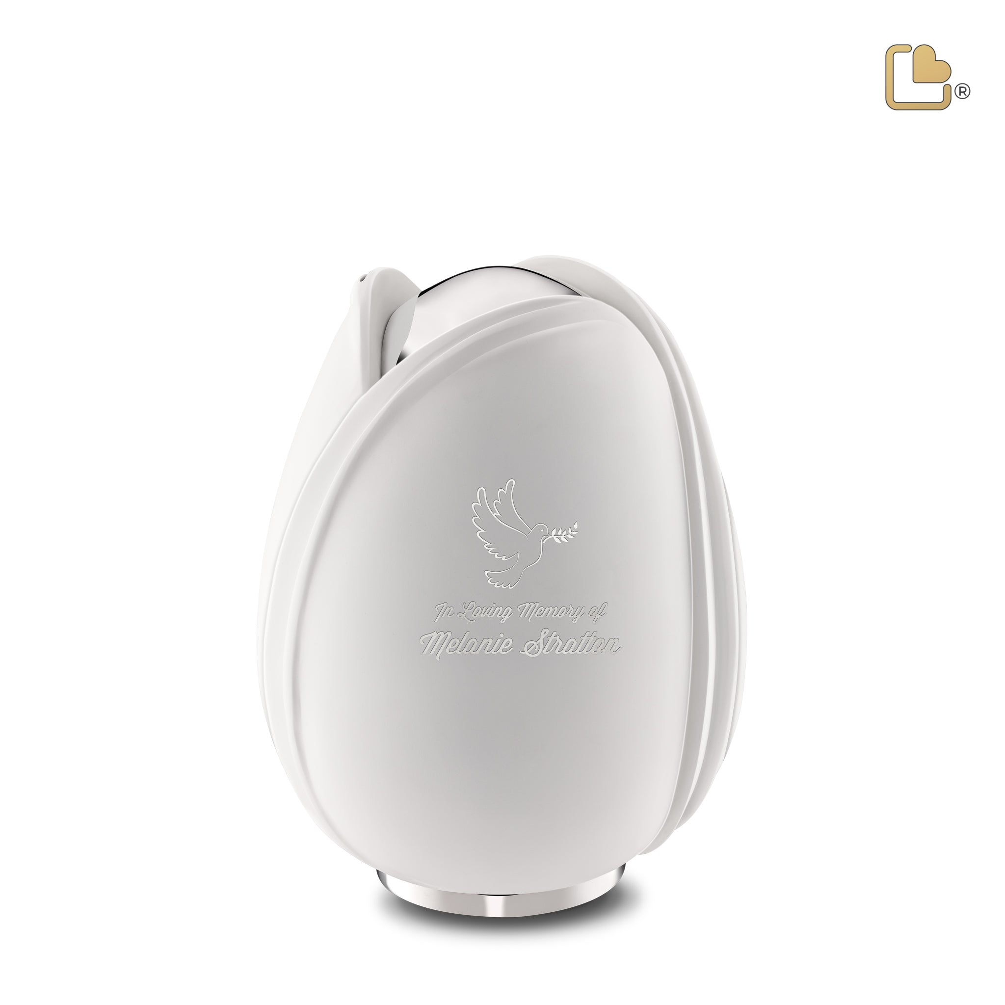 tulip medium urn white & polished silver tulip medium urn white & polished silver