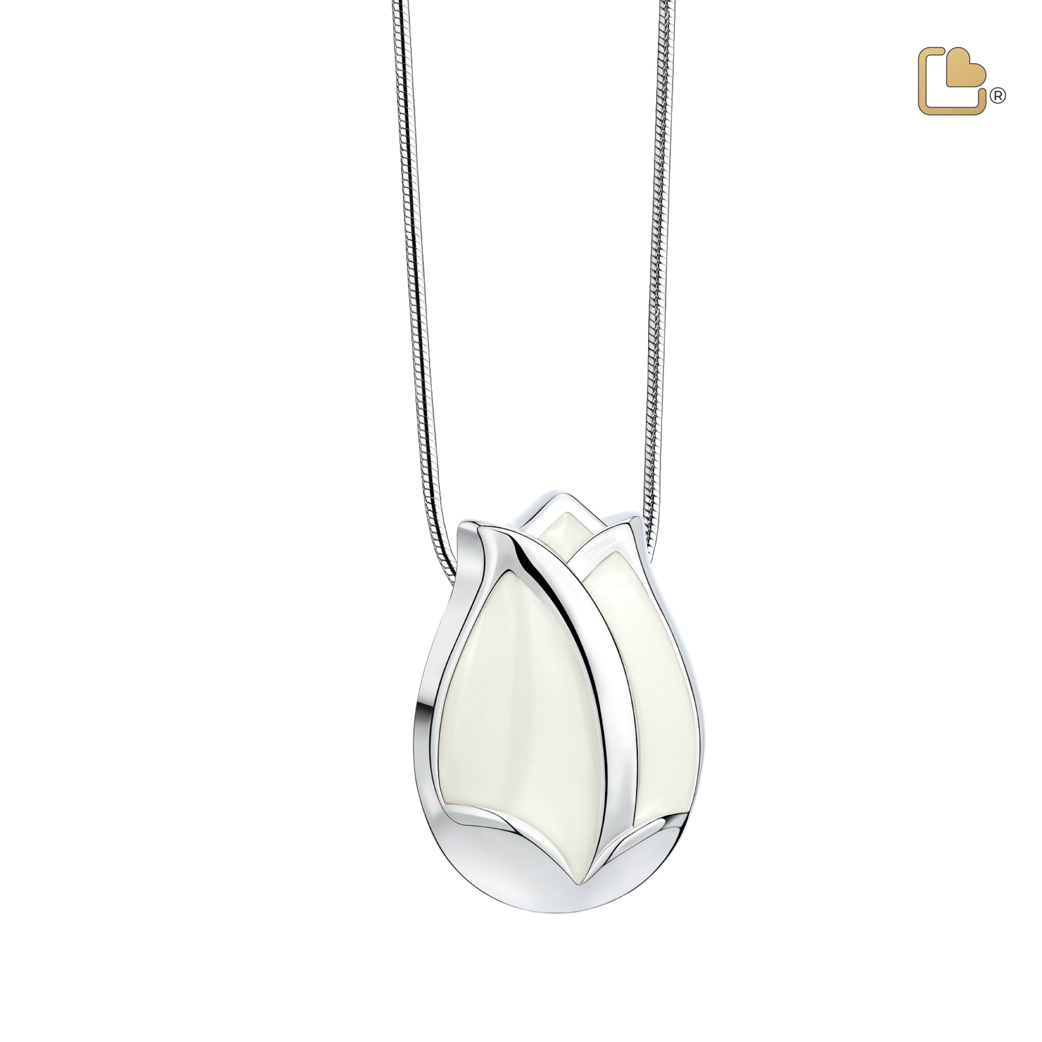 tulip ashes pendant pearl white & polished silver tulip ashes pendant pearl white & polished silver