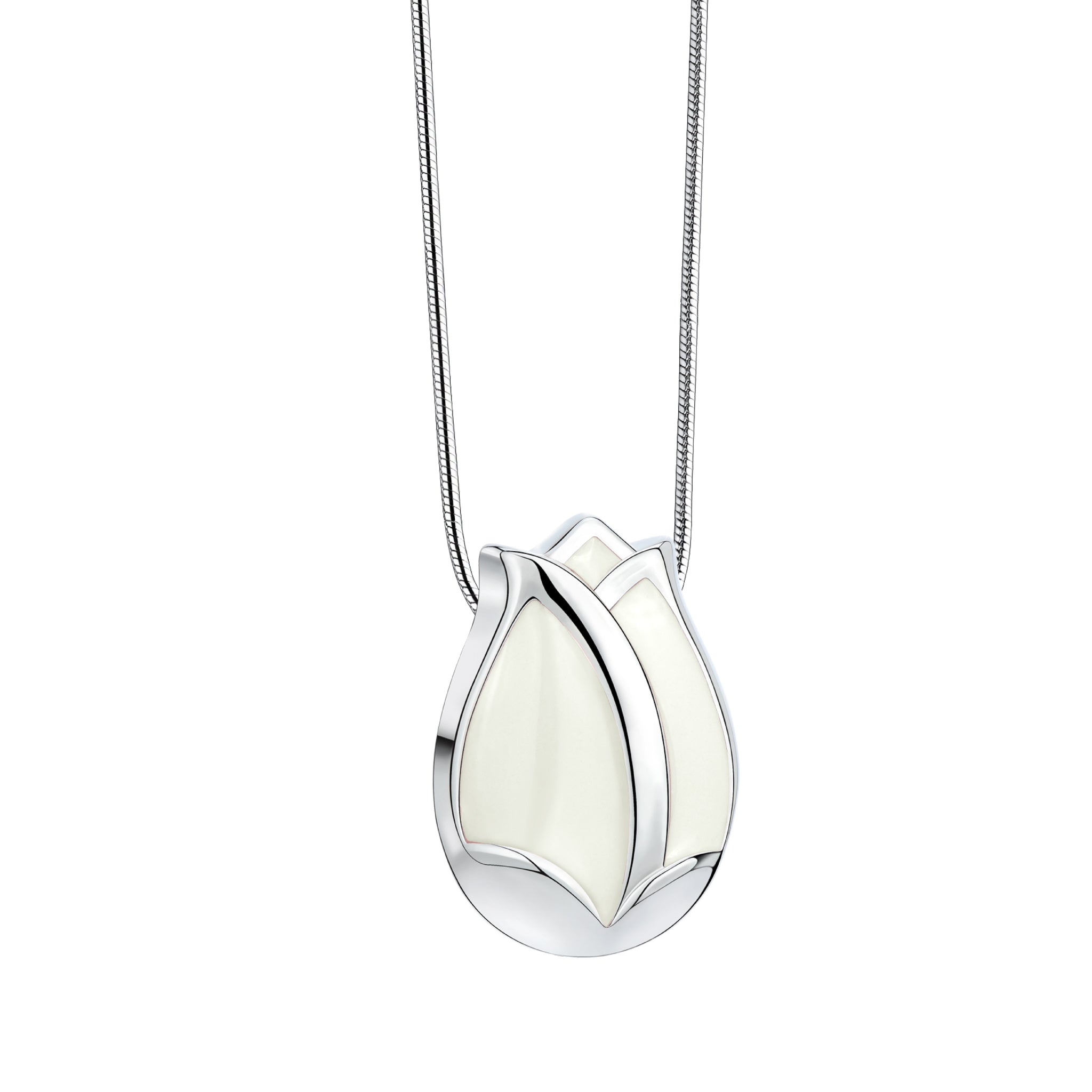 tulip ashes pendant pearl white & polished silver tulip ashes pendant pearl white & polished silver