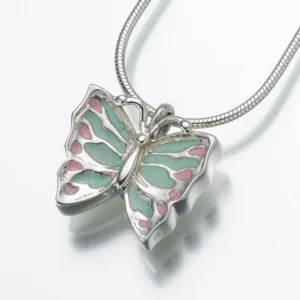sterling silver butterfly pendant with enameled wings cremation jewelry