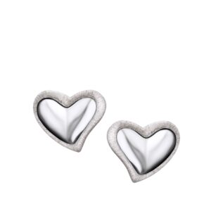 leaning heart rhodium plated two tone sterling silver stud earrings