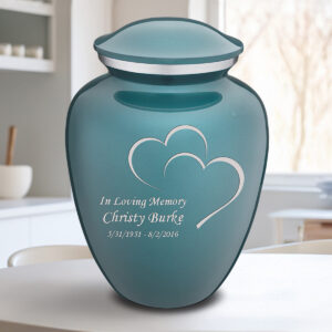 adult embrace teal hearts cremation urn