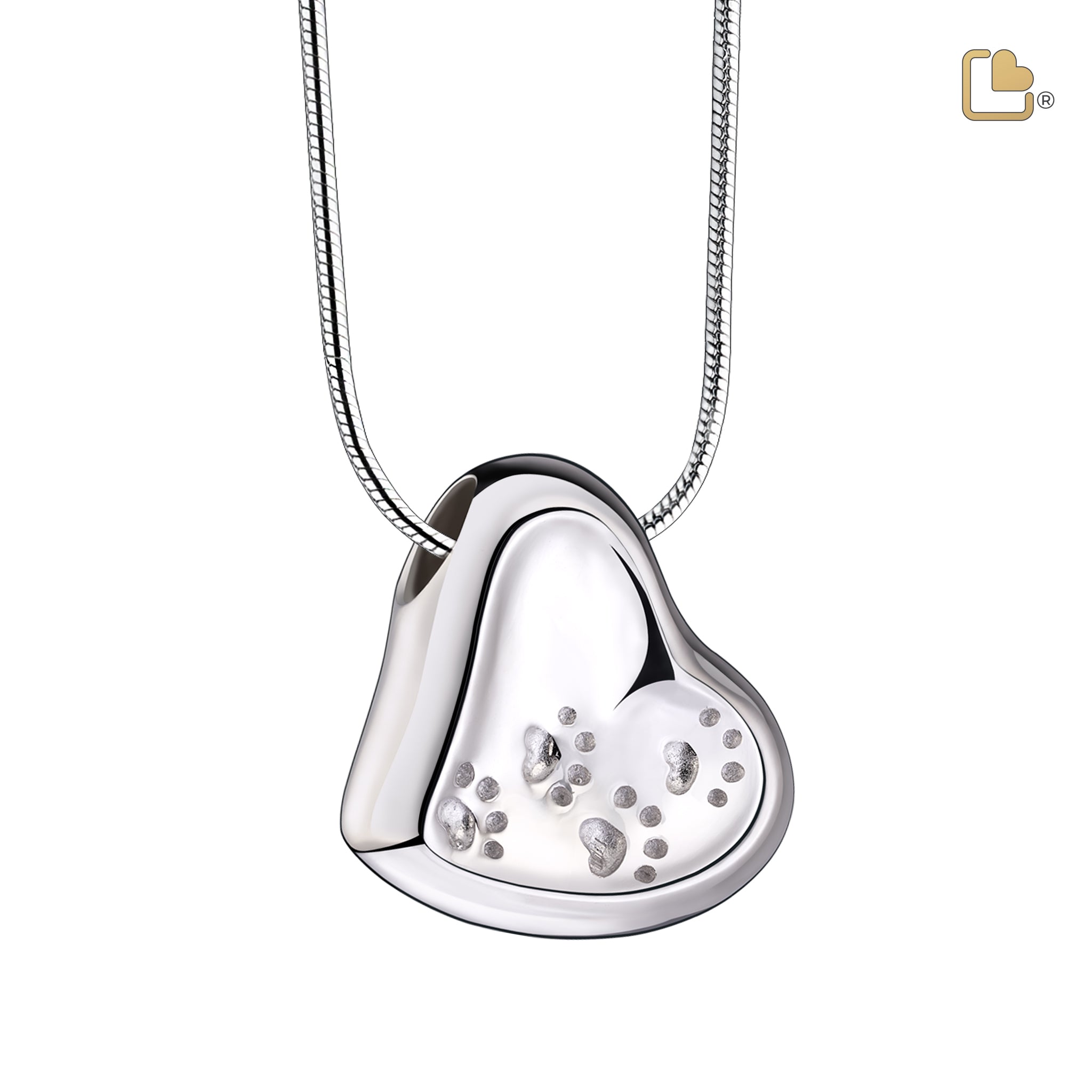 leaning heart with paw prints two tone rhodium plated sterling silver cremation pendant leaning heart with paw prints two tone rhodium plated sterling silver cremation pendant