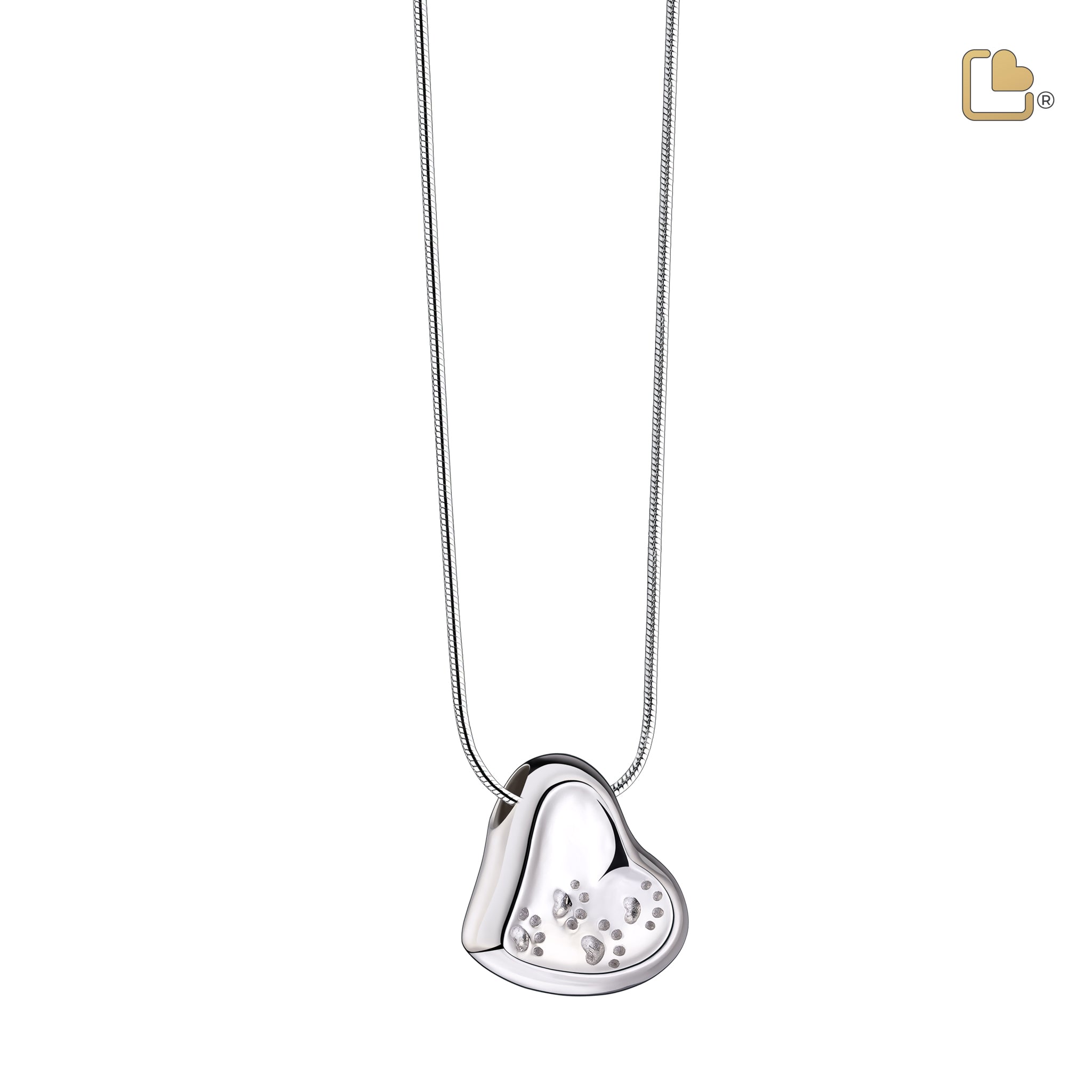 leaning heart with paw prints two tone rhodium plated sterling silver cremation pendant leaning heart with paw prints two tone rhodium plated sterling silver cremation pendant