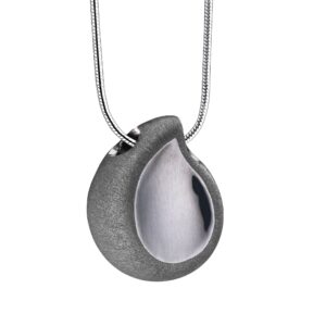 teardrop ruthenium plated two tone sterling silver cremation pendant
