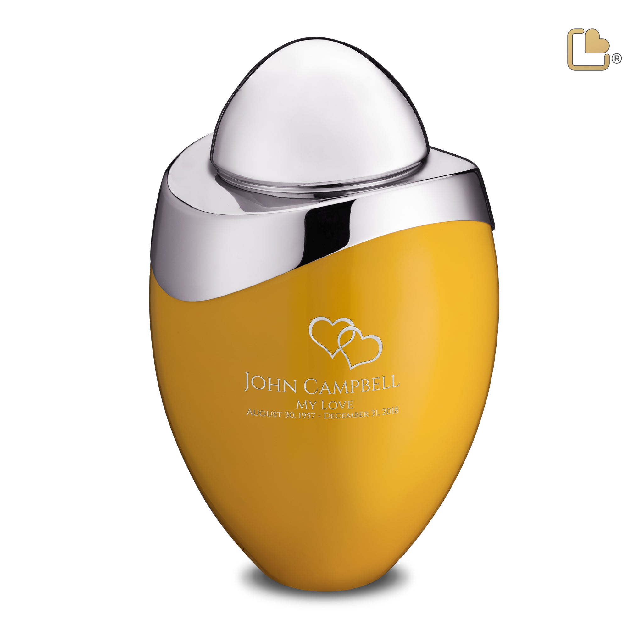 amore standard adult urn yellow & polished silver amore standard adult urn yellow & polished silver