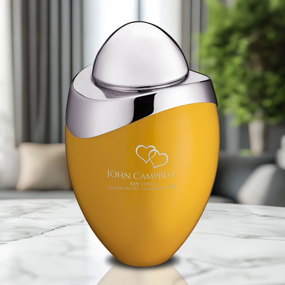 amore standard adult urn yellow & polished silver amore standard adult urn yellow & polished silver